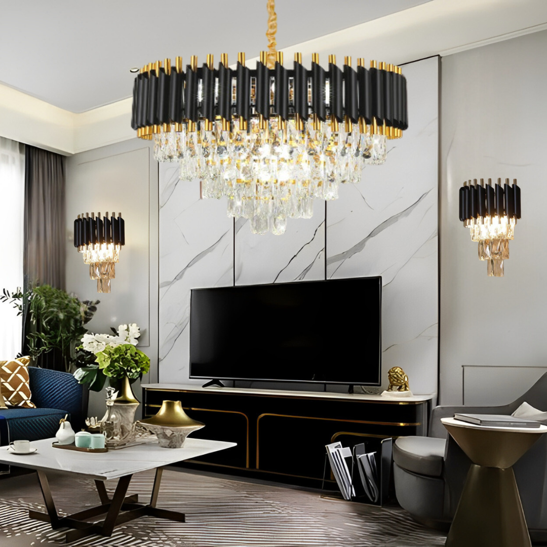 Lustre cristal ANDALUS Black + 2 Applique mural