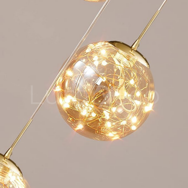 SUSPENSION triple boule de verre Gypsophila