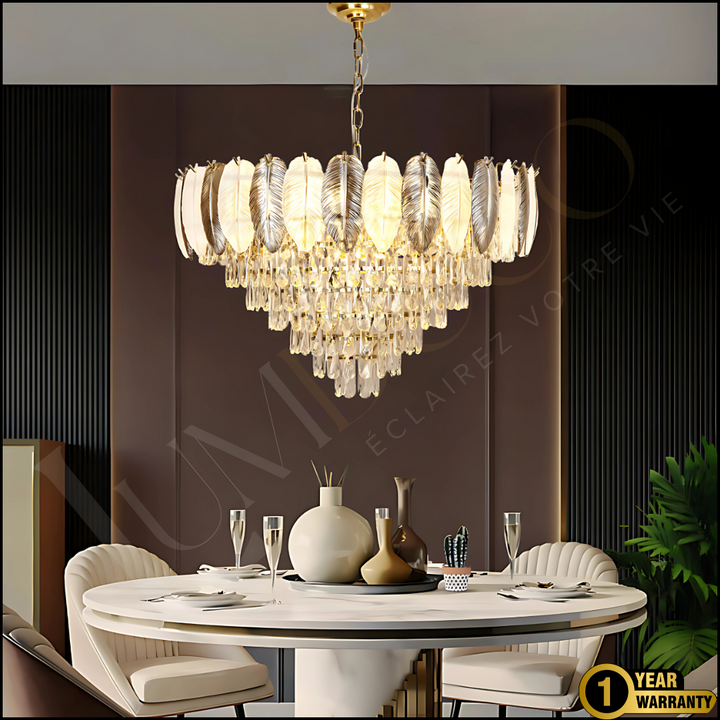Lustre Cristal à Plumes GRIS - TR068