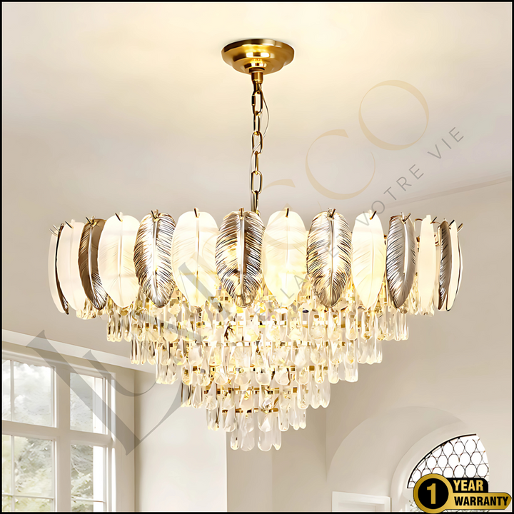 Lustre Cristal à Plumes GRIS - TR068