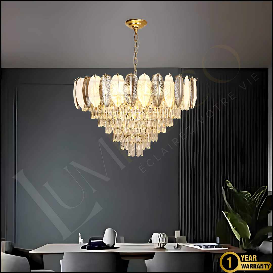 Lustre Cristal à Plumes GRIS - TR068