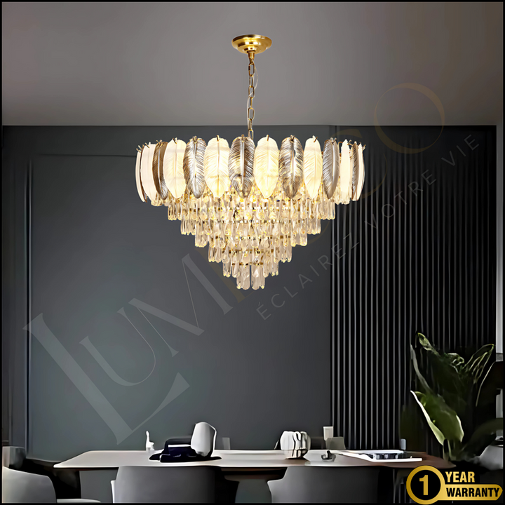 Lustre Cristal à Plumes GRIS - TR068