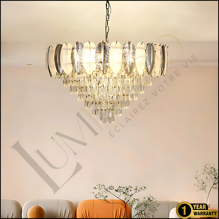 Lustre Cristal à Plumes GRIS - TR068