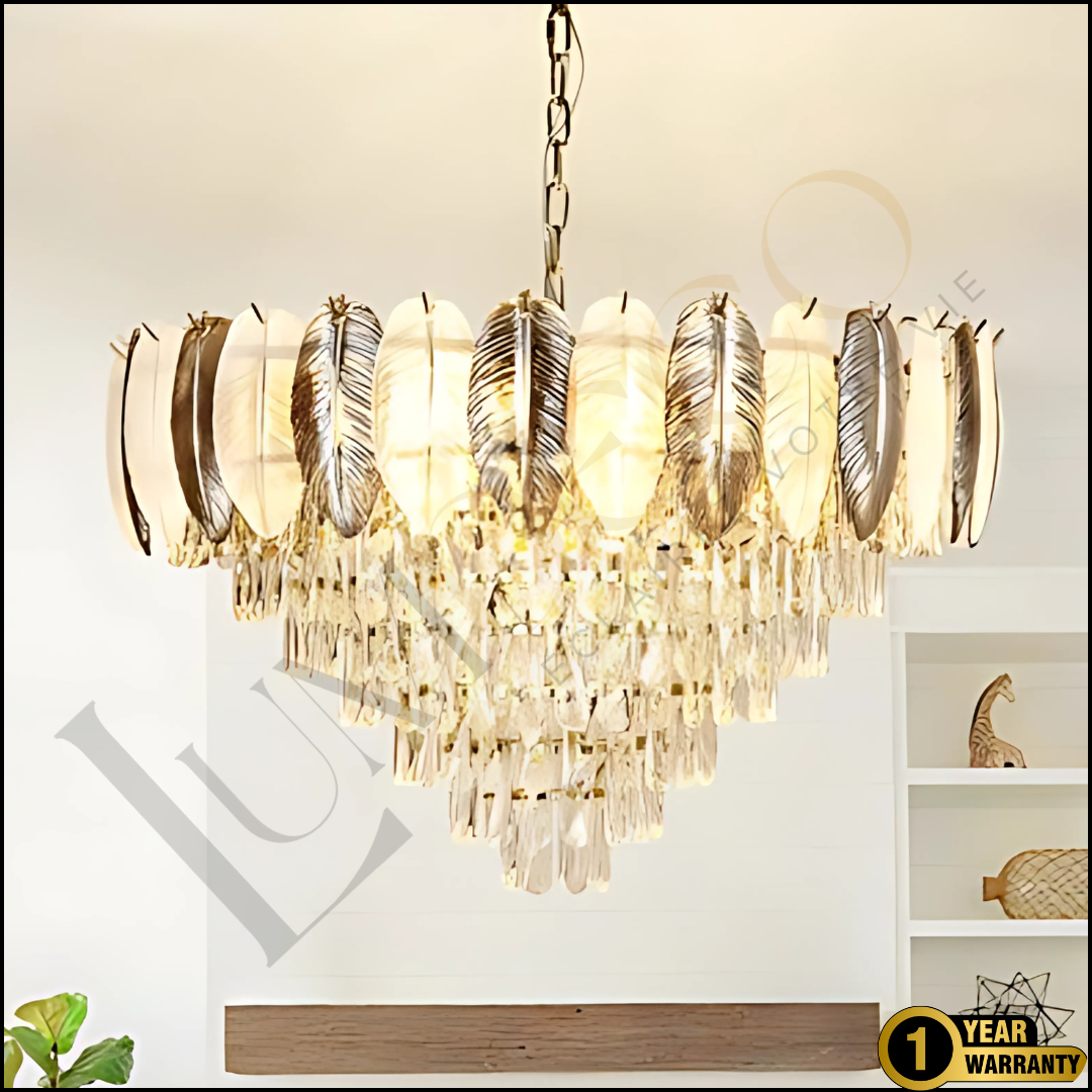 Lustre Cristal à Plumes GRIS - TR068