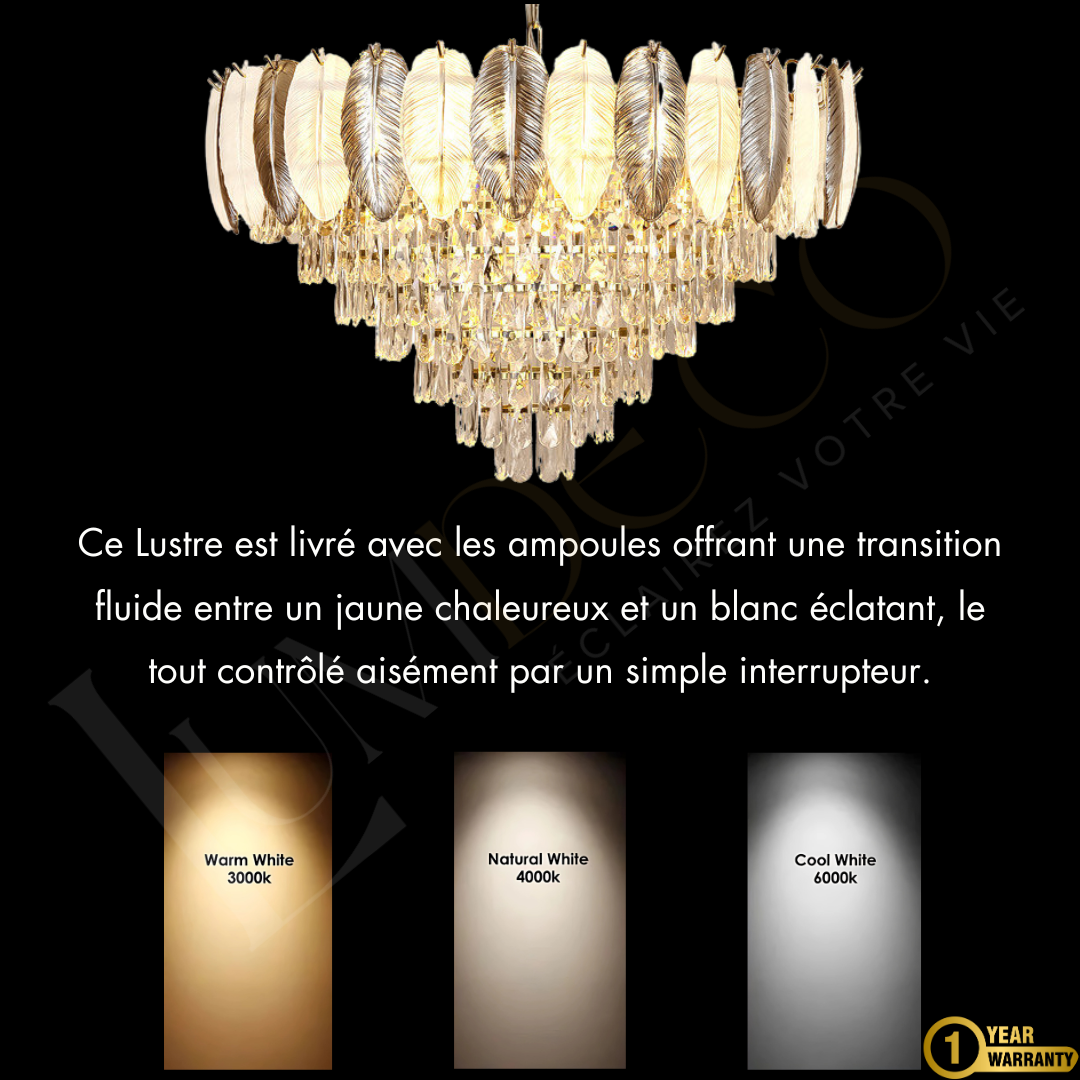 Lustre Cristal à Plumes GRIS - TR068