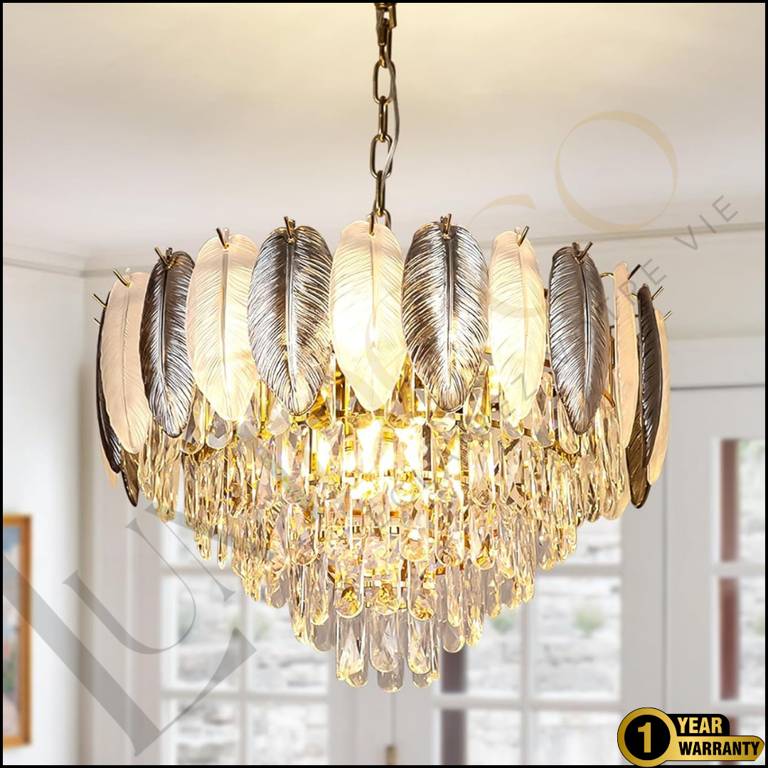 Lustre Cristal à Plumes GRIS - TR068