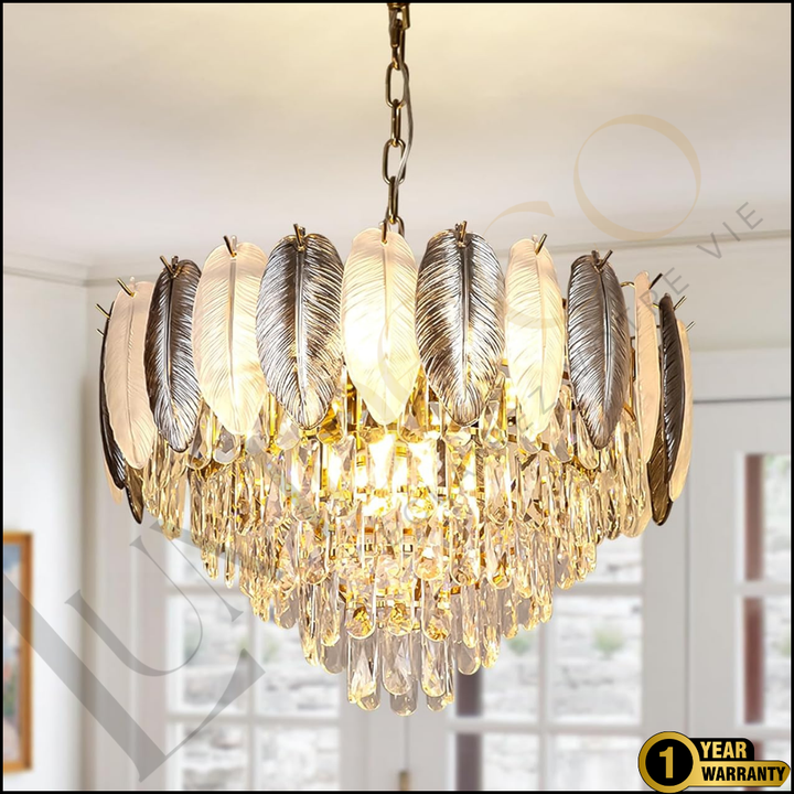 Lustre Cristal à Plumes GRIS - TR068