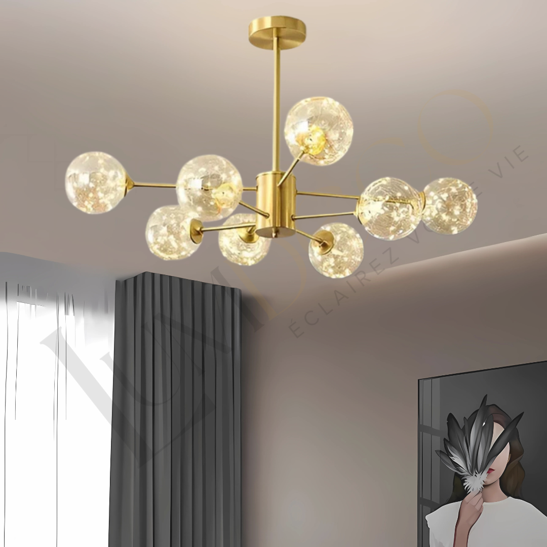 Lustre Moderne en Laiton avec Globes en Verre SS042